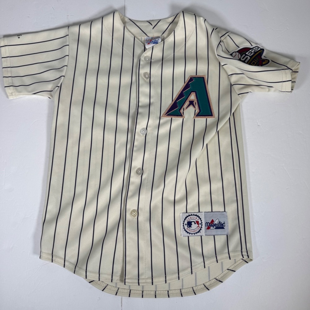 VTG Arizona Diamondbacks Youth M Majestic Cream Pinstripe 2001 WS Vintage USA